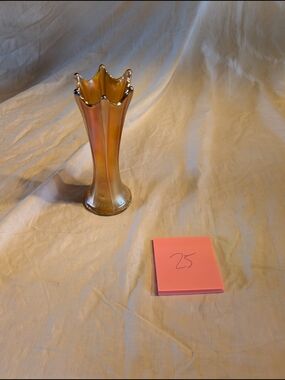 2/60$ Amber Iridescent Ruffled Glass Vase - Brand Unspecified